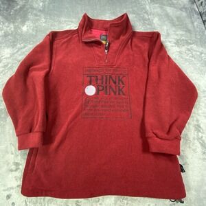 Think Pink Sweatshirt Womens‎ 2XL XXL Red Fleece Pullover Mock Neck Graphic X79